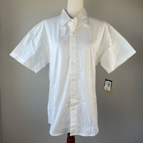 NWT PX Clothing White Button Down Short Sleeve Shirt Size L - Picture 1 of 6